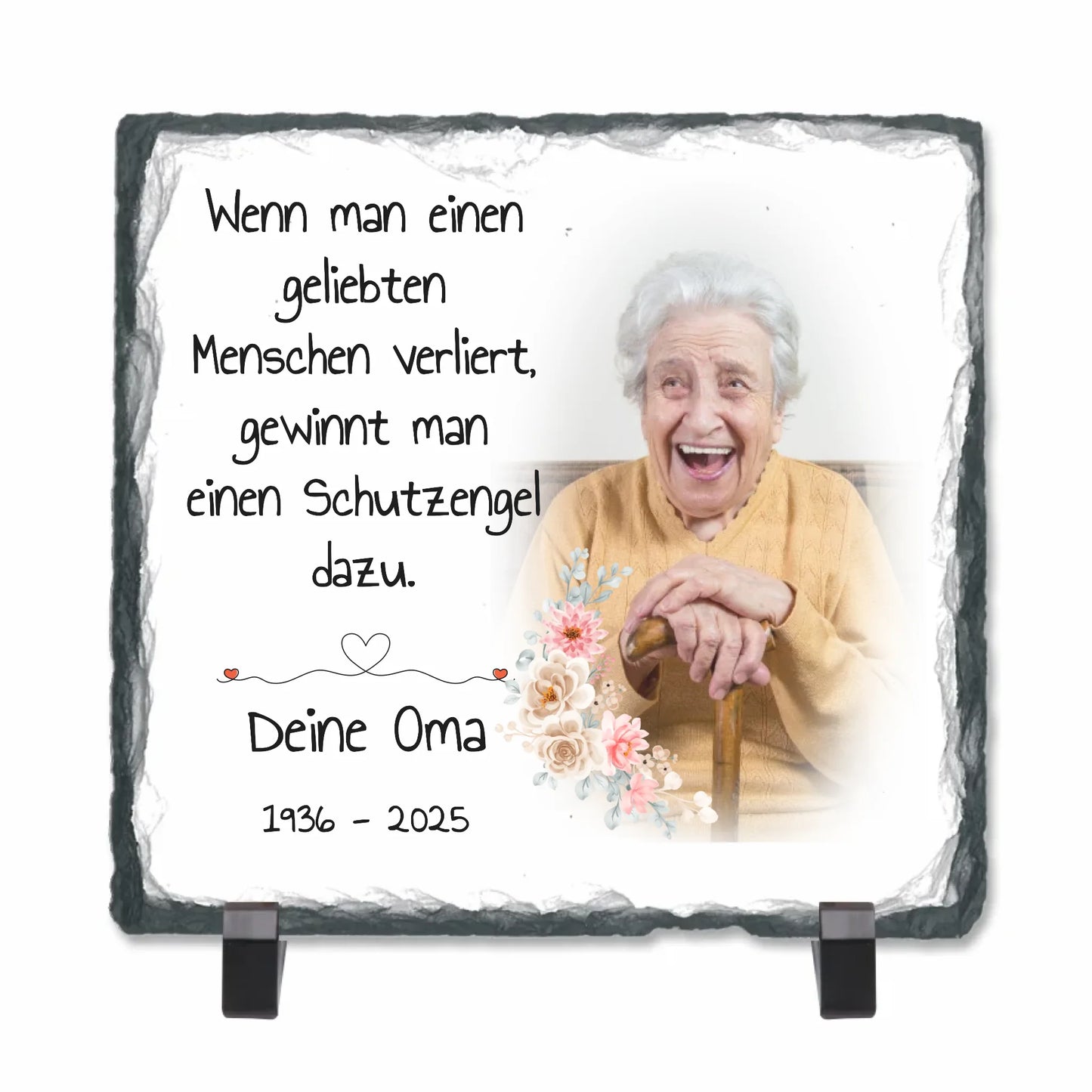 Trauer-Herz und Gedenktafel aus Natur-Schiefer - individuelle Schieferplatte | Personalize Palace