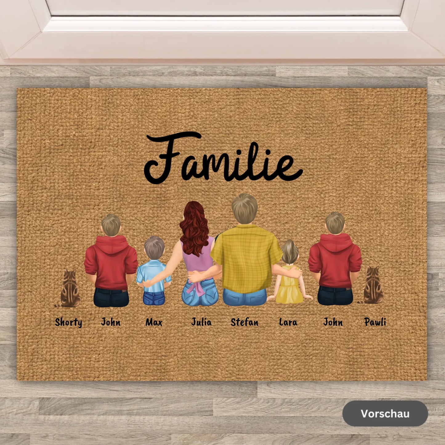 Familienschild mit bis zu 8 Personen und Hausnummer - Individuelles Türschild