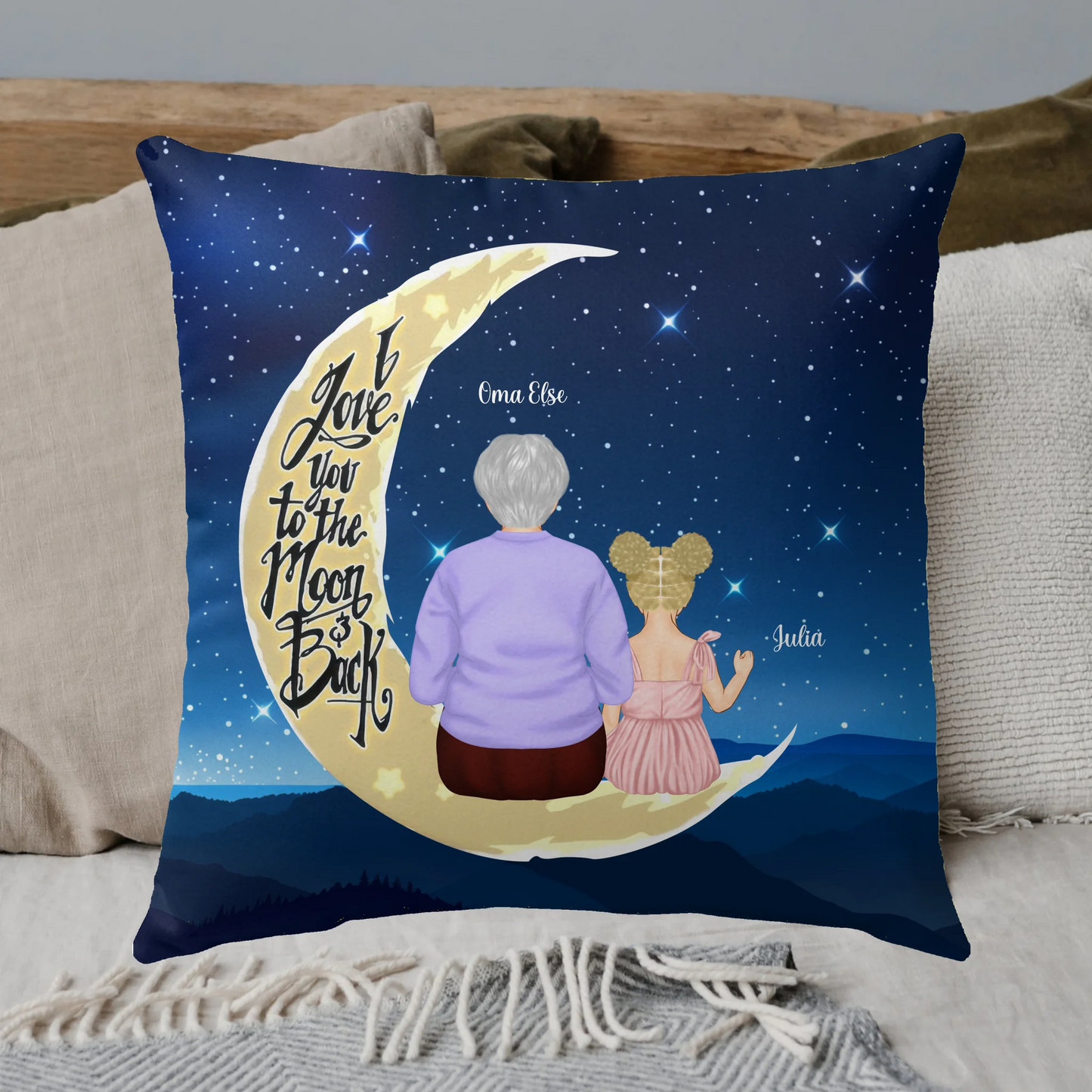 I Love You to the Moon and Back - individuelles Oma & Enkel Kissen