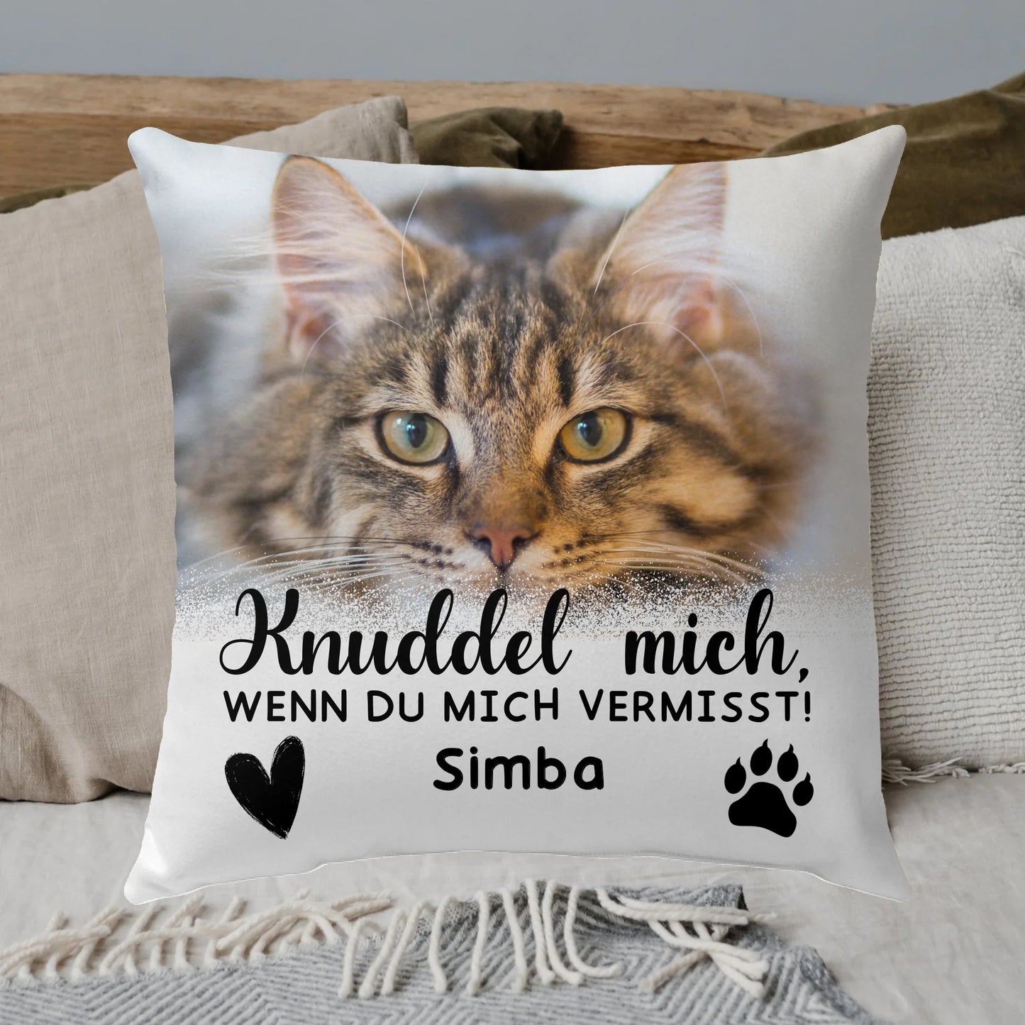 Katzenkissen "Drück mich" - individuelles Premium Fotokissen