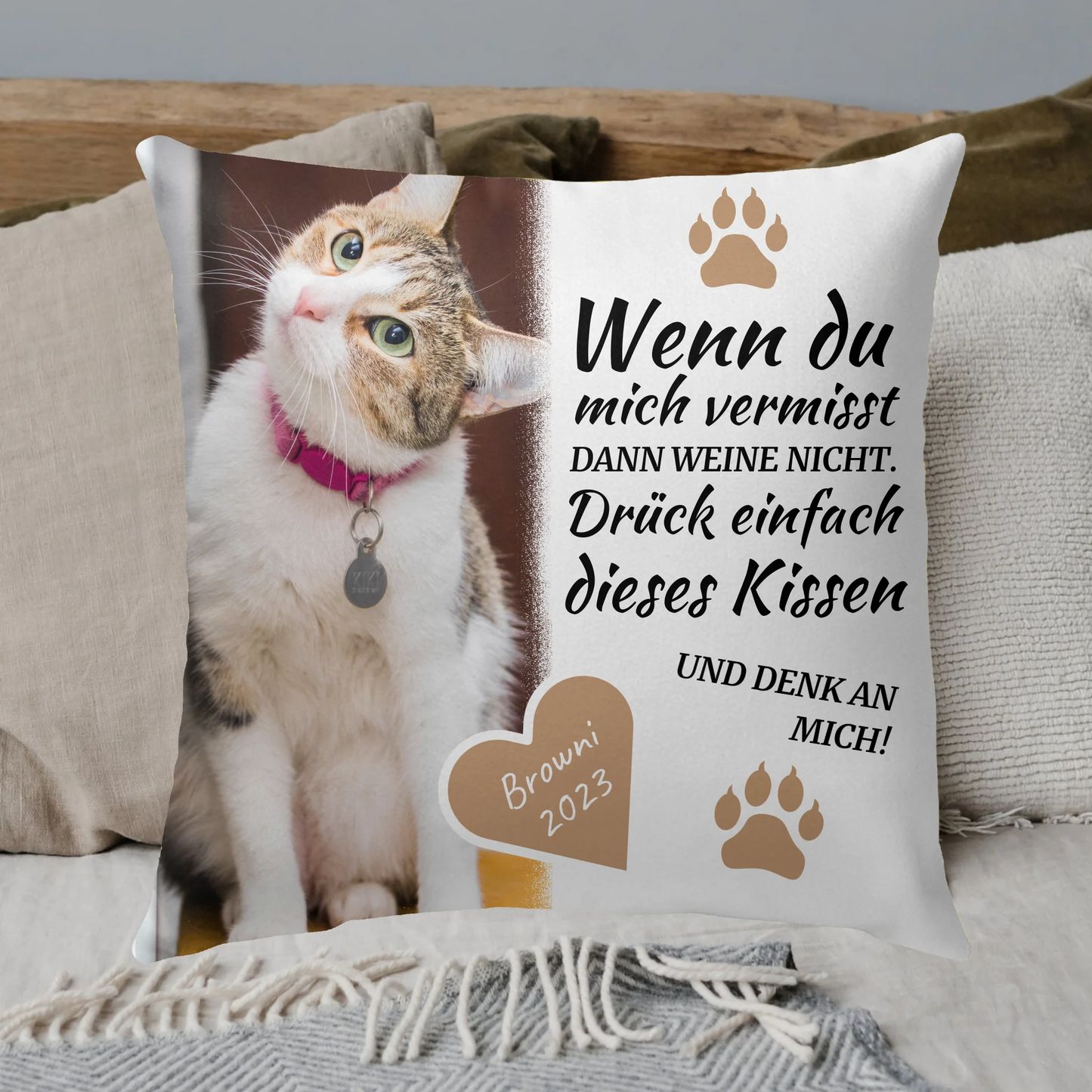 "Meine Liebe zu Dir" Trauerkissen für verstorbene Katzen und Hunde - individuelles Premium Fotokissen