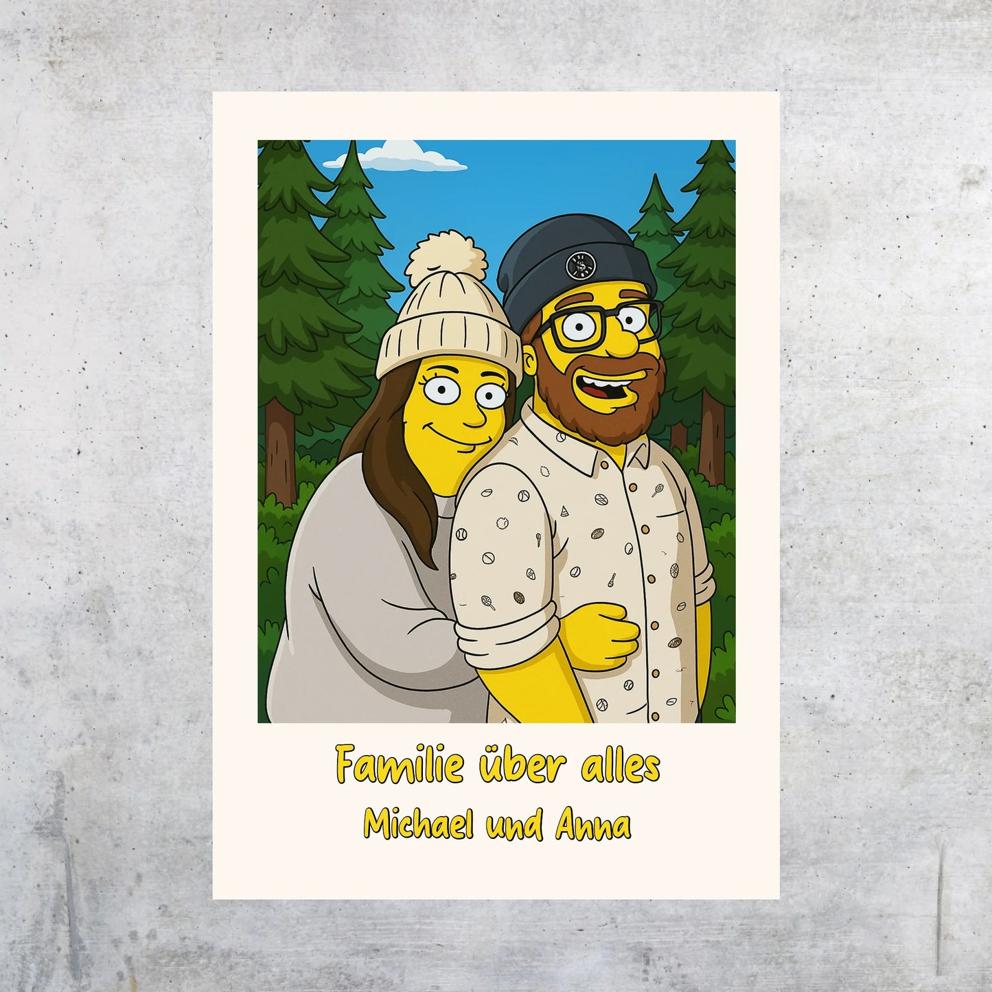 Comic-Portrait in ikonischem gelben Look, TV Look - individuelles Poster mit Galerierahmen