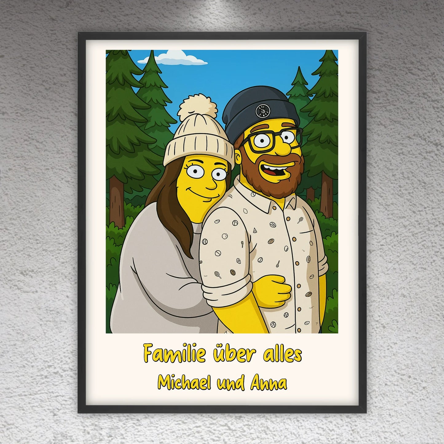 Comic-Portrait in ikonischem gelben Look, TV Look - individuelles Poster mit Galerierahmen