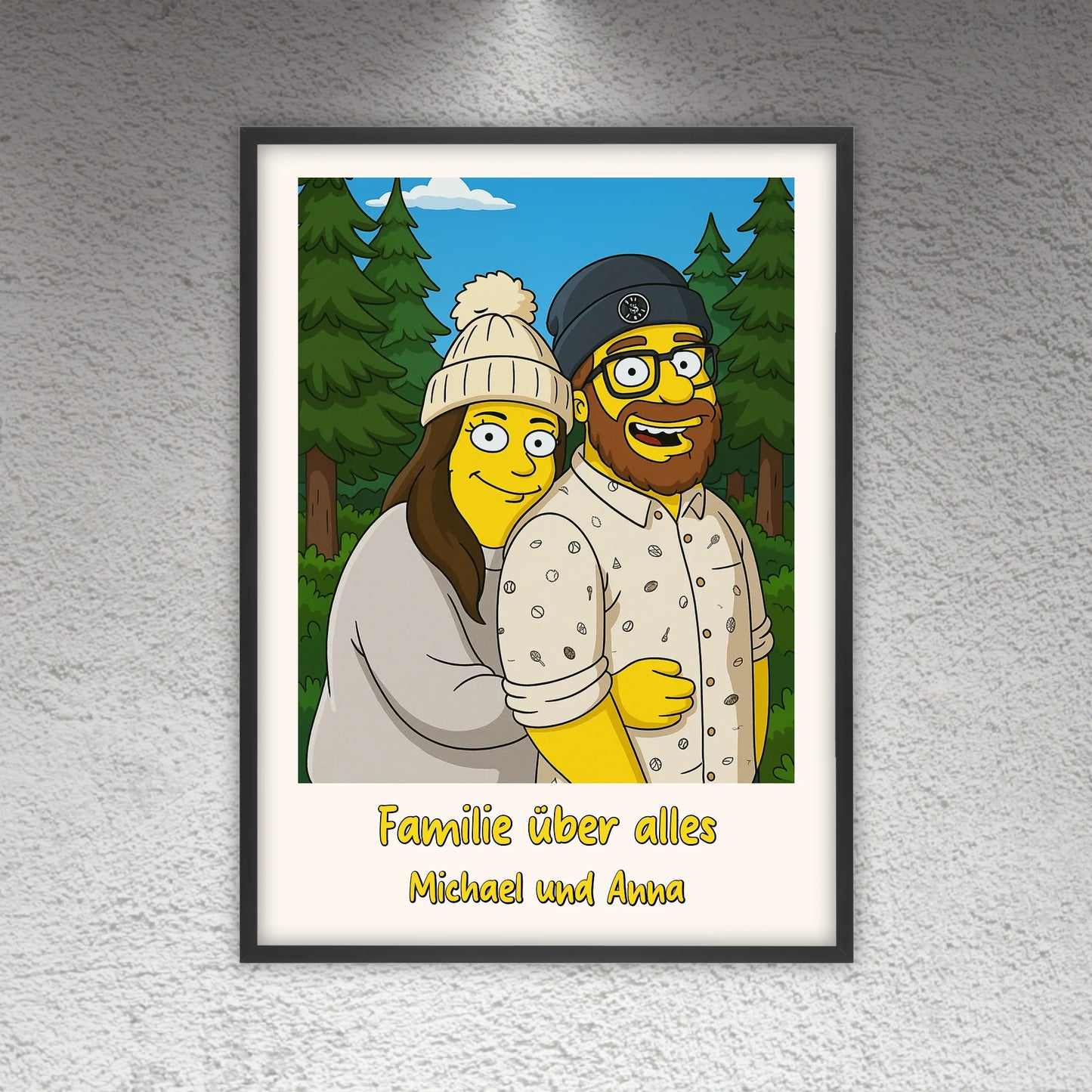 Comic-Portrait in ikonischem gelben Look, TV Look - individuelles Poster mit Galerierahmen