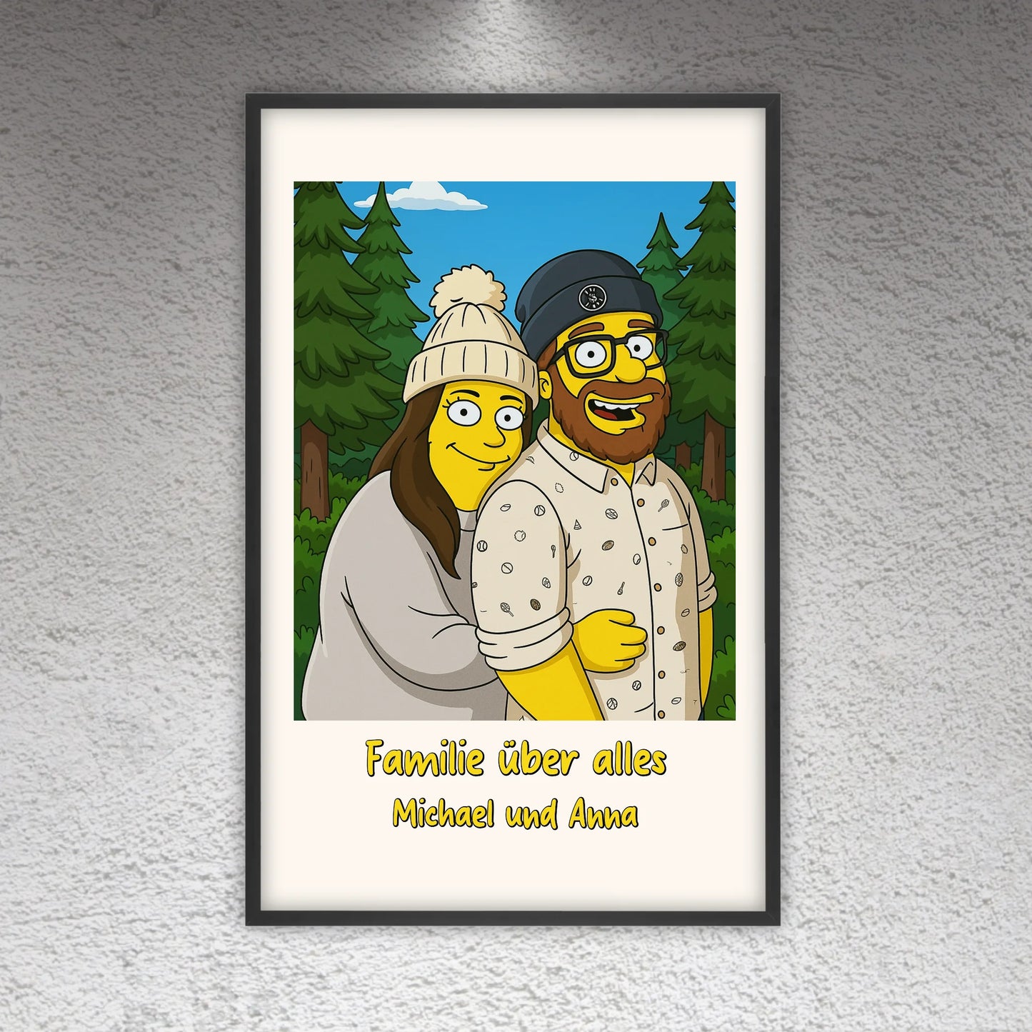 Comic-Portrait in ikonischem gelben Look, TV Look - individuelles Poster mit Galerierahmen