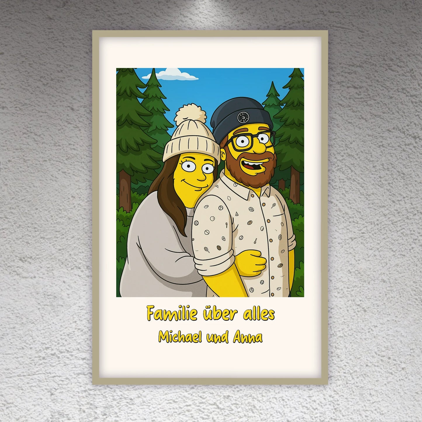 Comic-Portrait in ikonischem gelben Look, TV Look - individuelles Poster mit Galerierahmen