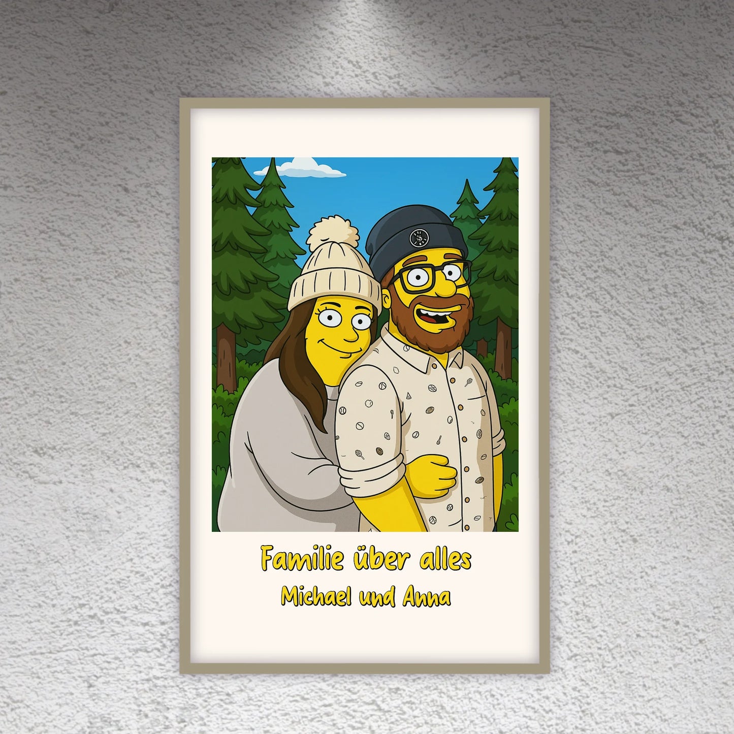 Comic-Portrait in ikonischem gelben Look, TV Look - individuelles Poster mit Galerierahmen