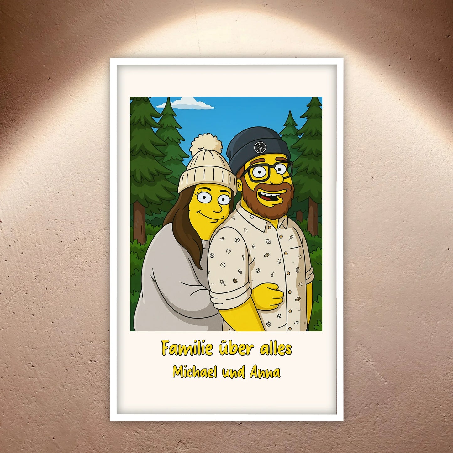 Comic-Portrait in ikonischem gelben Look, TV Look - individuelles Poster mit Galerierahmen