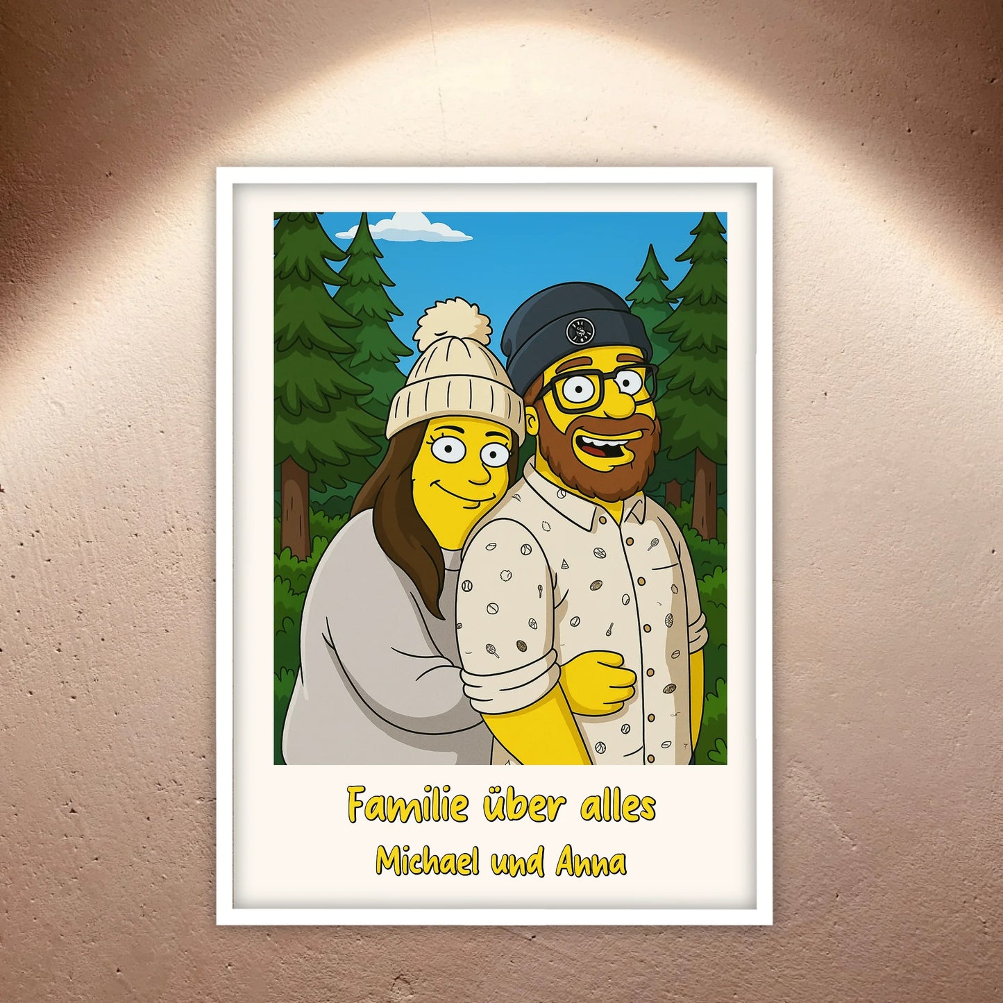 Comic-Portrait in ikonischem gelben Look, TV Look - individuelles Poster mit Galerierahmen