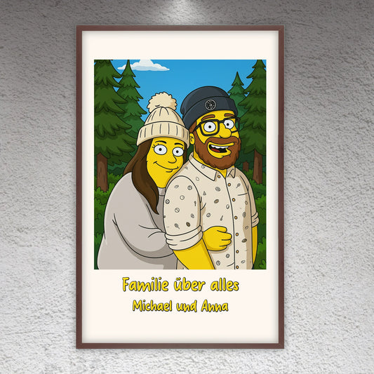 Comic-Portrait in ikonischem gelben Look, TV Look - individuelles Poster mit Galerierahmen