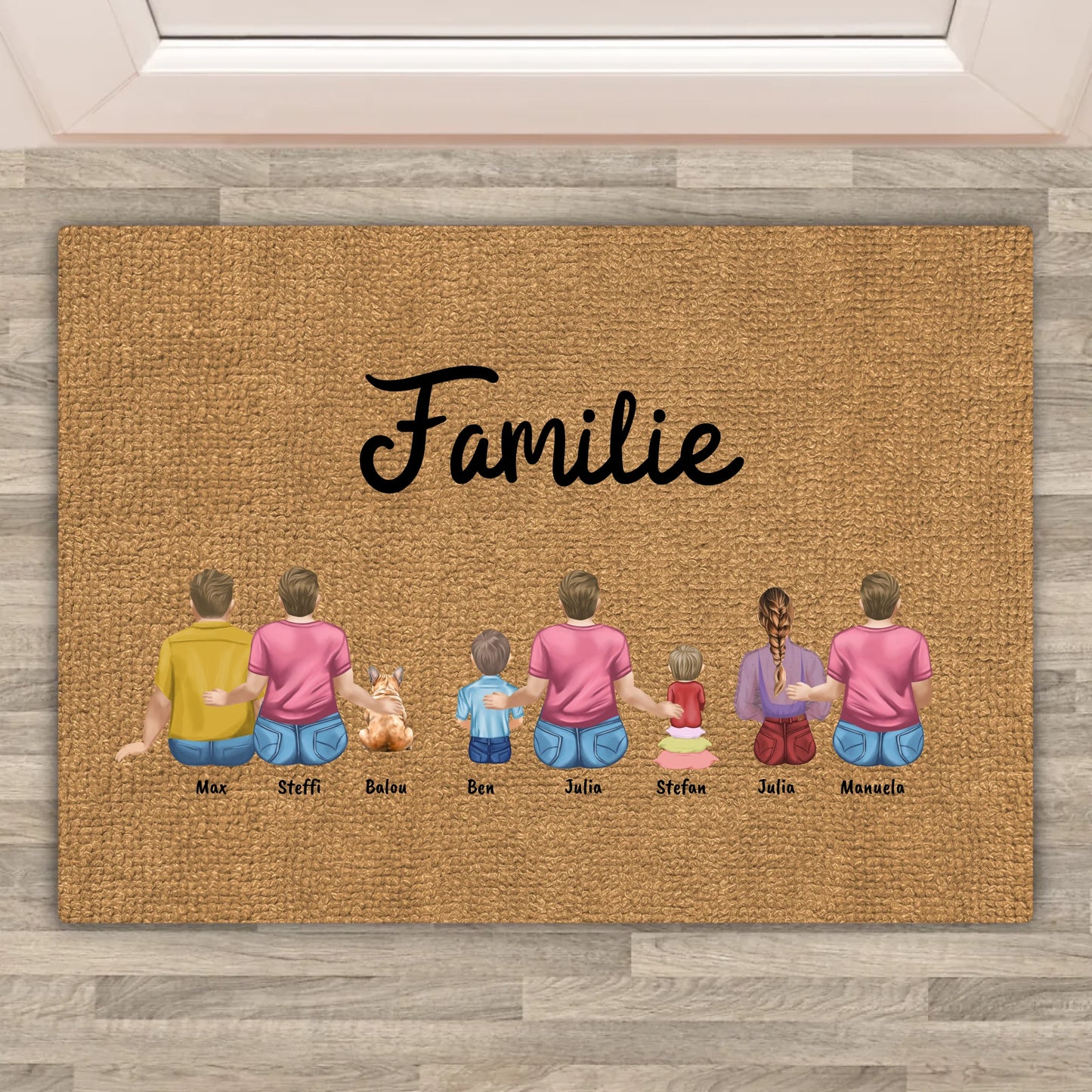Familie sitzend - individuelle personalisierte Fußmatte