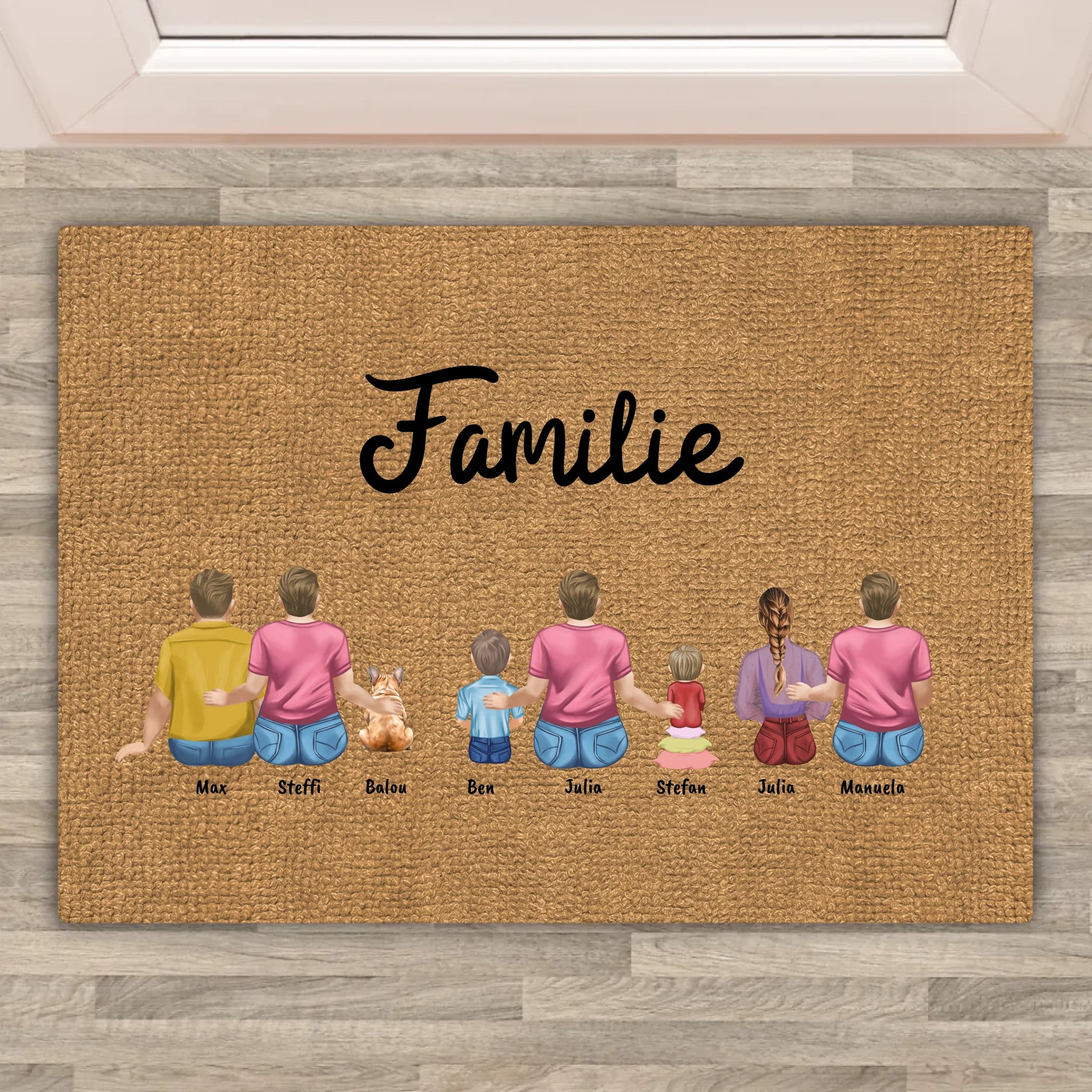 Familie sitzend - individuelle personalisierte Fußmatte