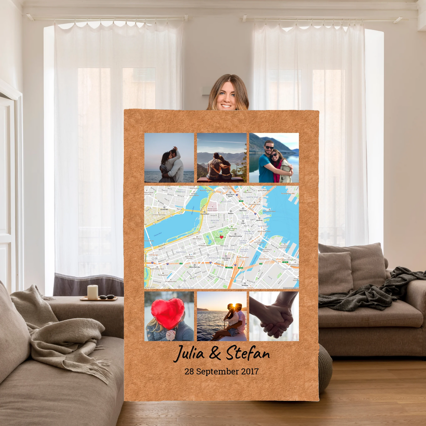 deine Decke mit Karte und Foto - individuelle Premium Kuscheldecke