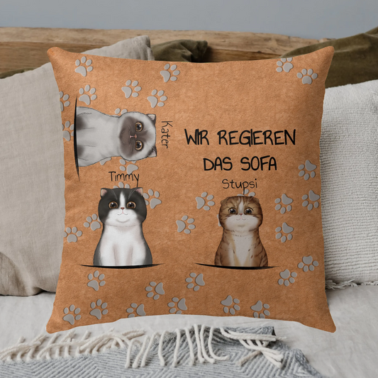 "Wir regieren das Sofa" - individuelles Premium Katzenkissen