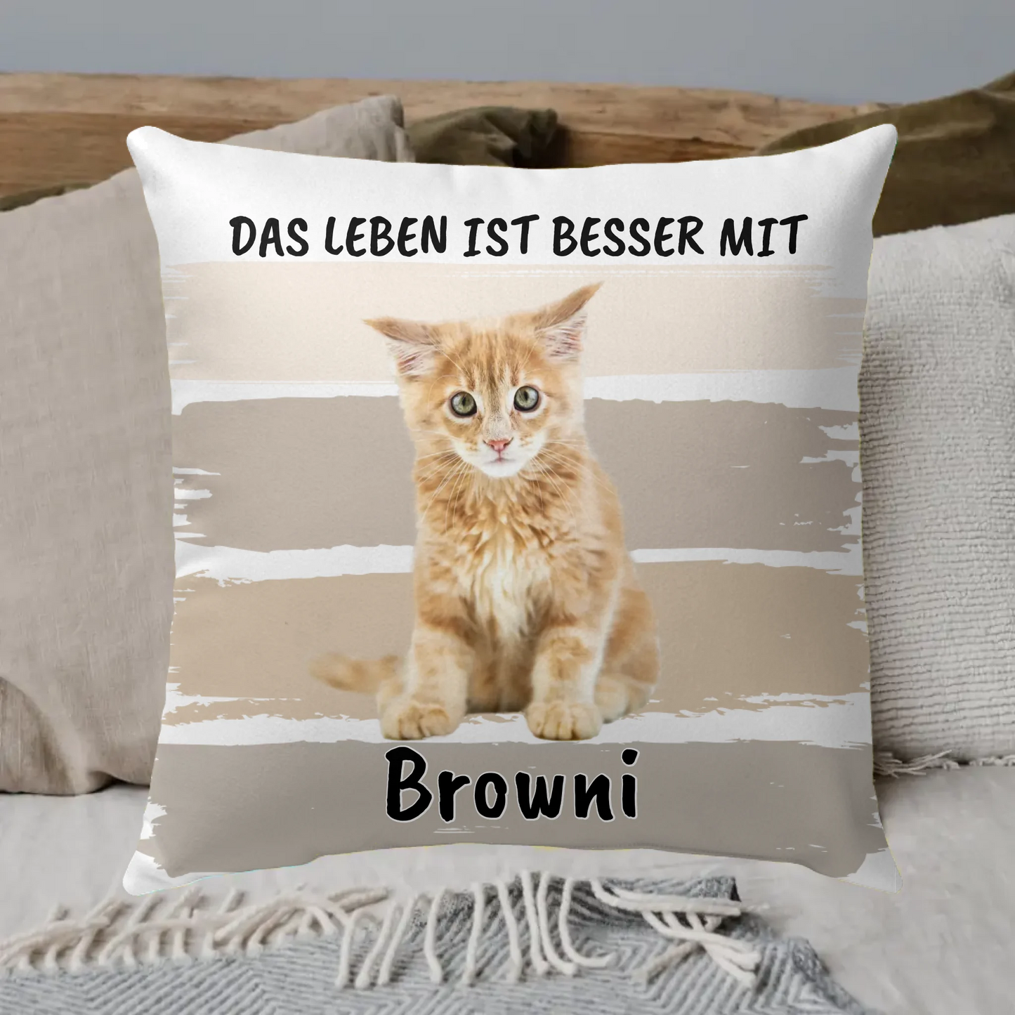 deine Erinnerung mit Foto und Trauerspruch an deine Katze – individuelles Kissen