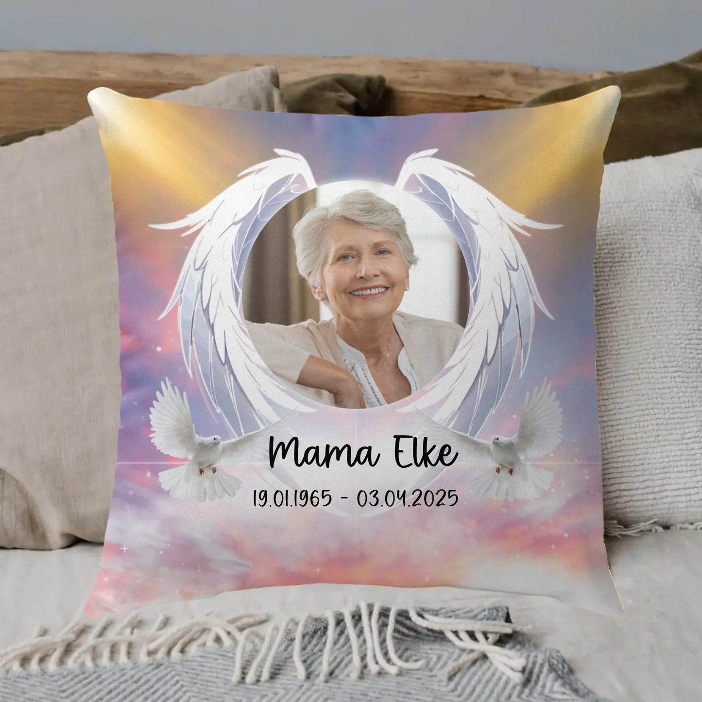 Trauerspruch mit Foto - Erinnerungsstück für Verstorbene - Individuelle Decke
