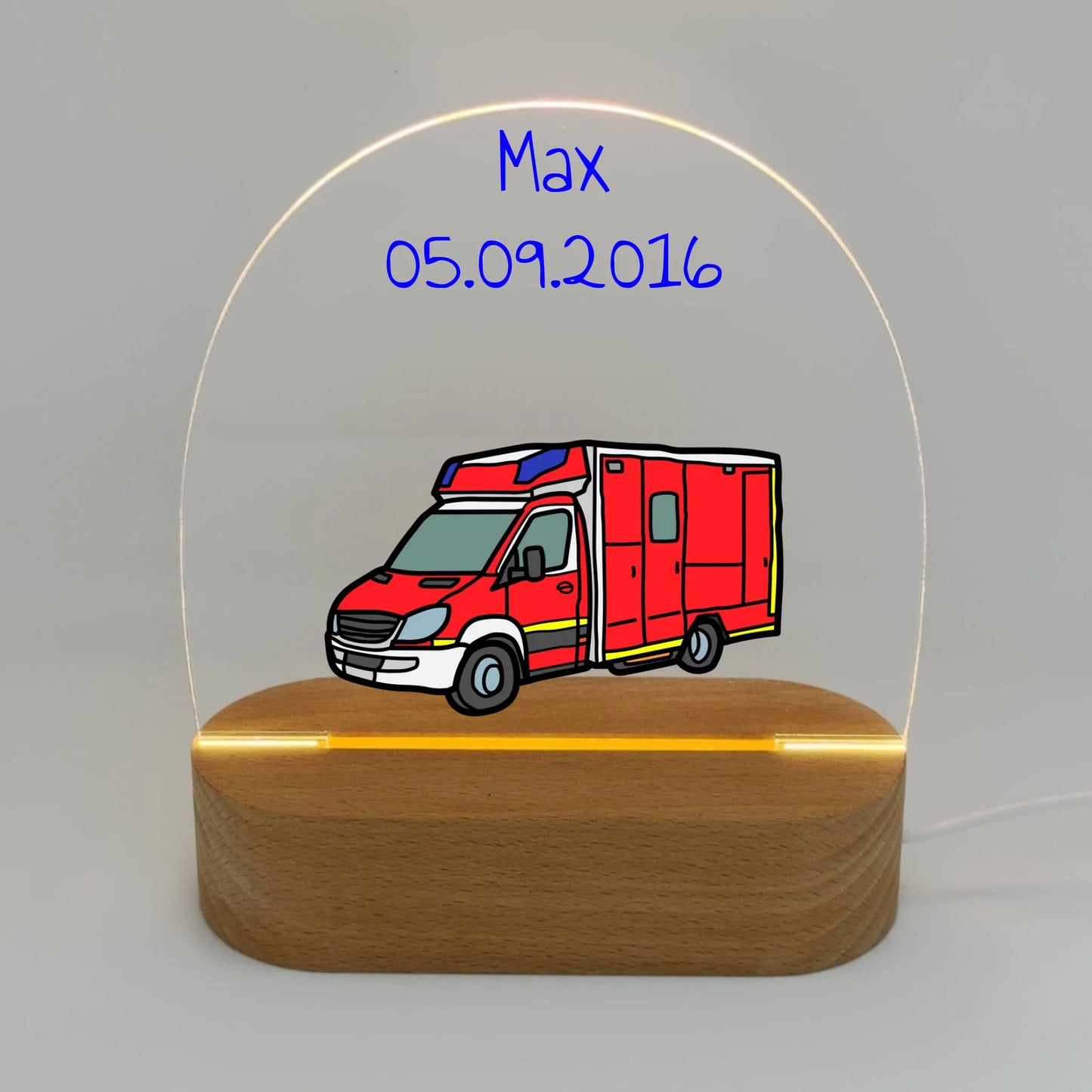 Krankenwagen, Rettungsdienst Nachtlicht mit eigenem Namen - Individuelles LED Nachtlicht