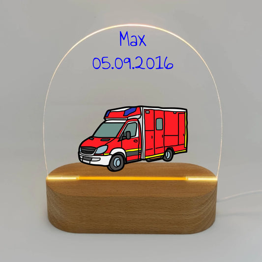 Krankenwagen, Rettungsdienst Nachtlicht mit eigenem Namen - Individuelles LED Nachtlicht