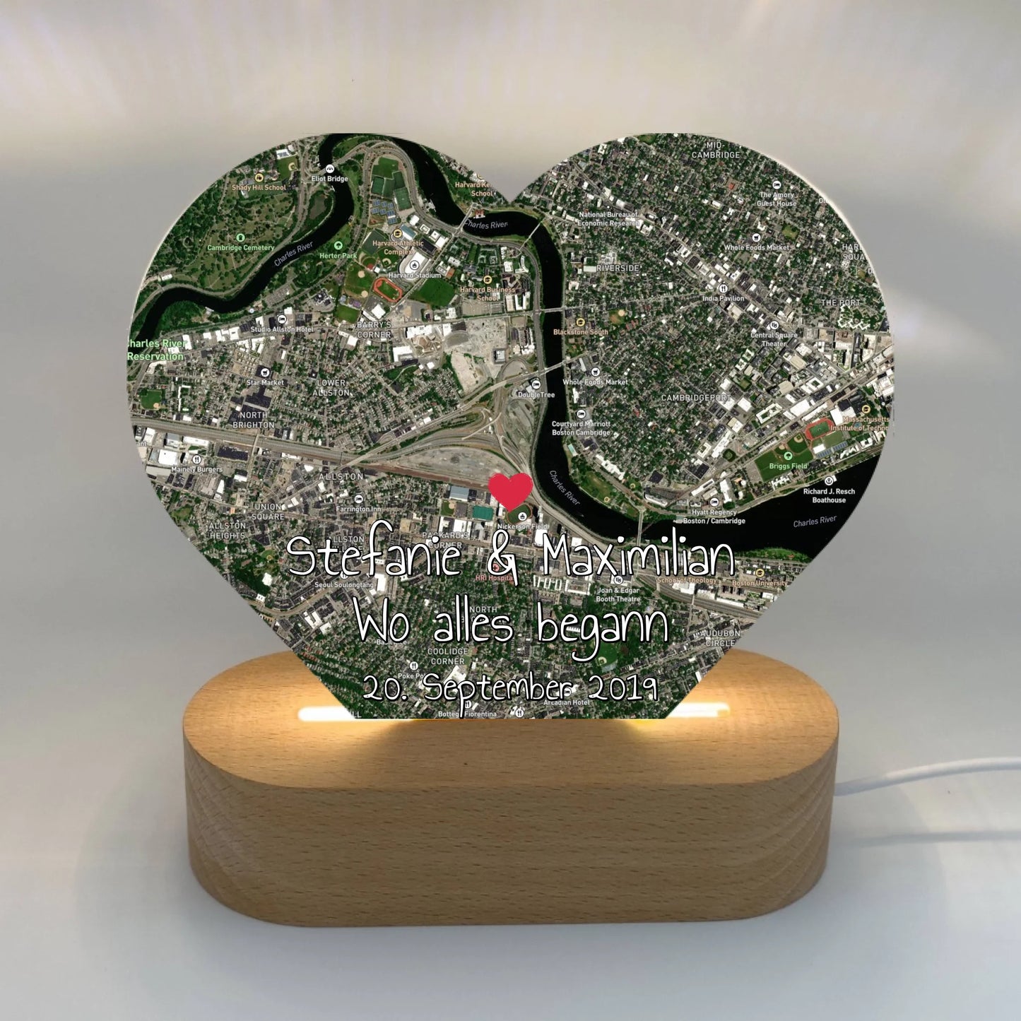 Wo alles begann - Individuelles beleuchtetes LED Acryl Herz