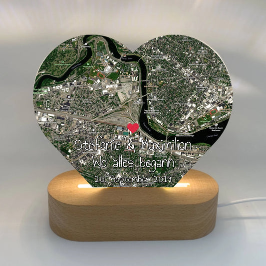 Wo alles begann - Individuelles beleuchtetes LED Acryl Herz