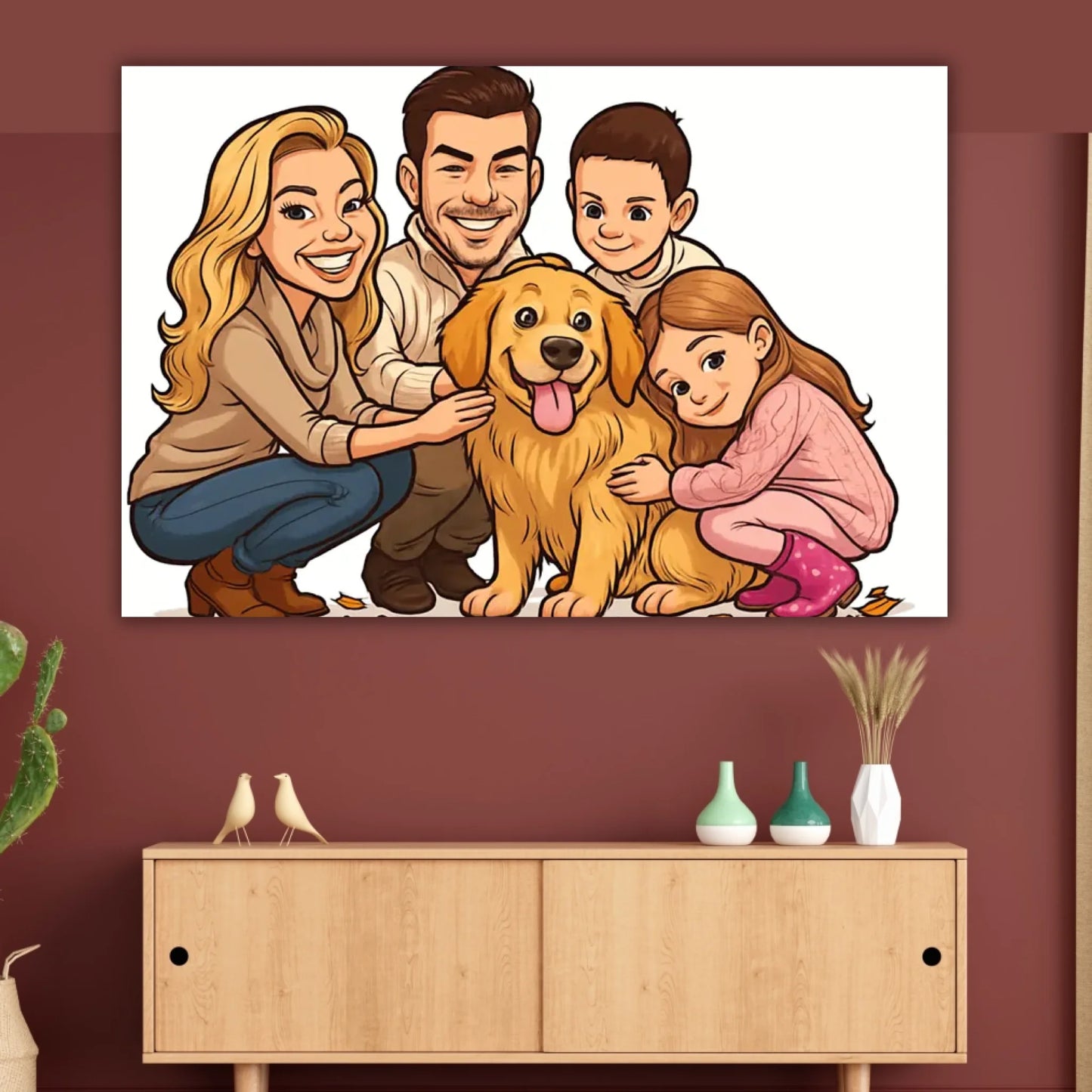 Deine Familie als Karikatur - individuelles Poster mit Rahmen