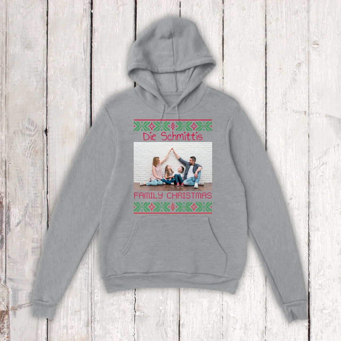 Ugly Weihnachts-Hoodie mit deinem Foto und Text - personalisiere dein X-Mas