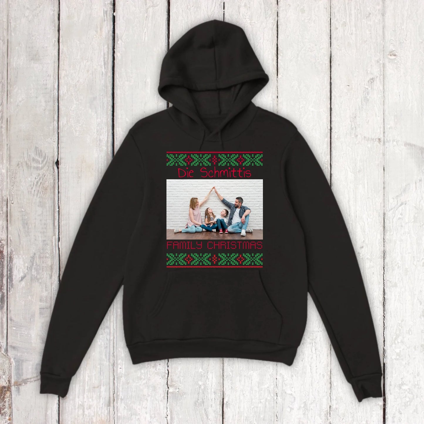 Ugly Weihnachts-Hoodie mit deinem Foto und Text - personalisiere dein X-Mas