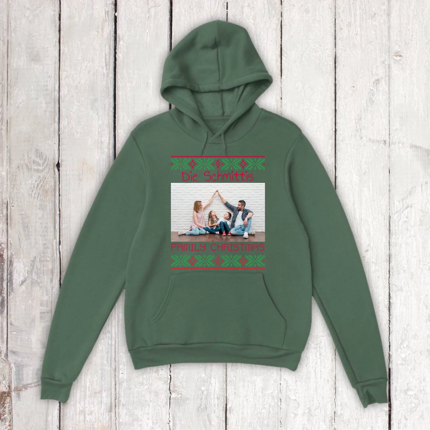 Ugly Weihnachts-Hoodie mit deinem Foto und Text - personalisiere dein X-Mas