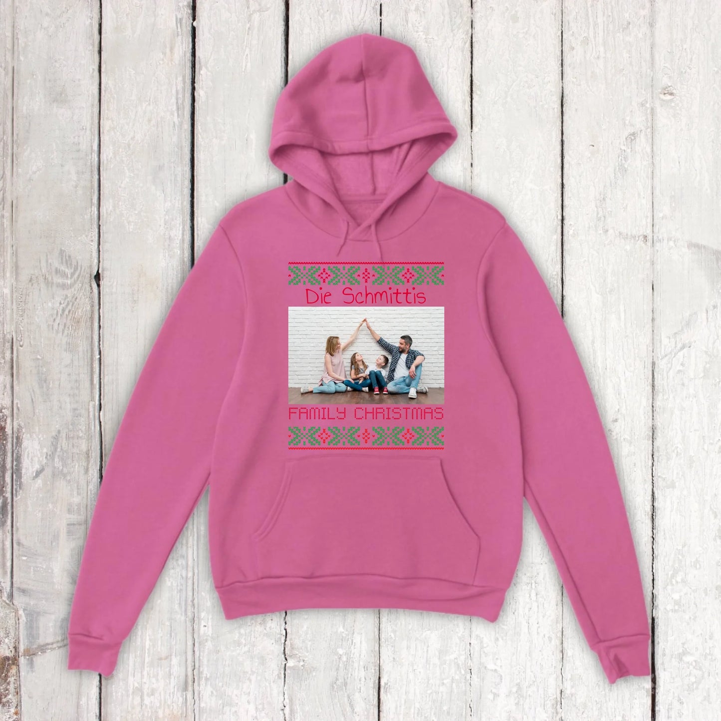 Ugly Weihnachts-Hoodie mit deinem Foto und Text - personalisiere dein X-Mas