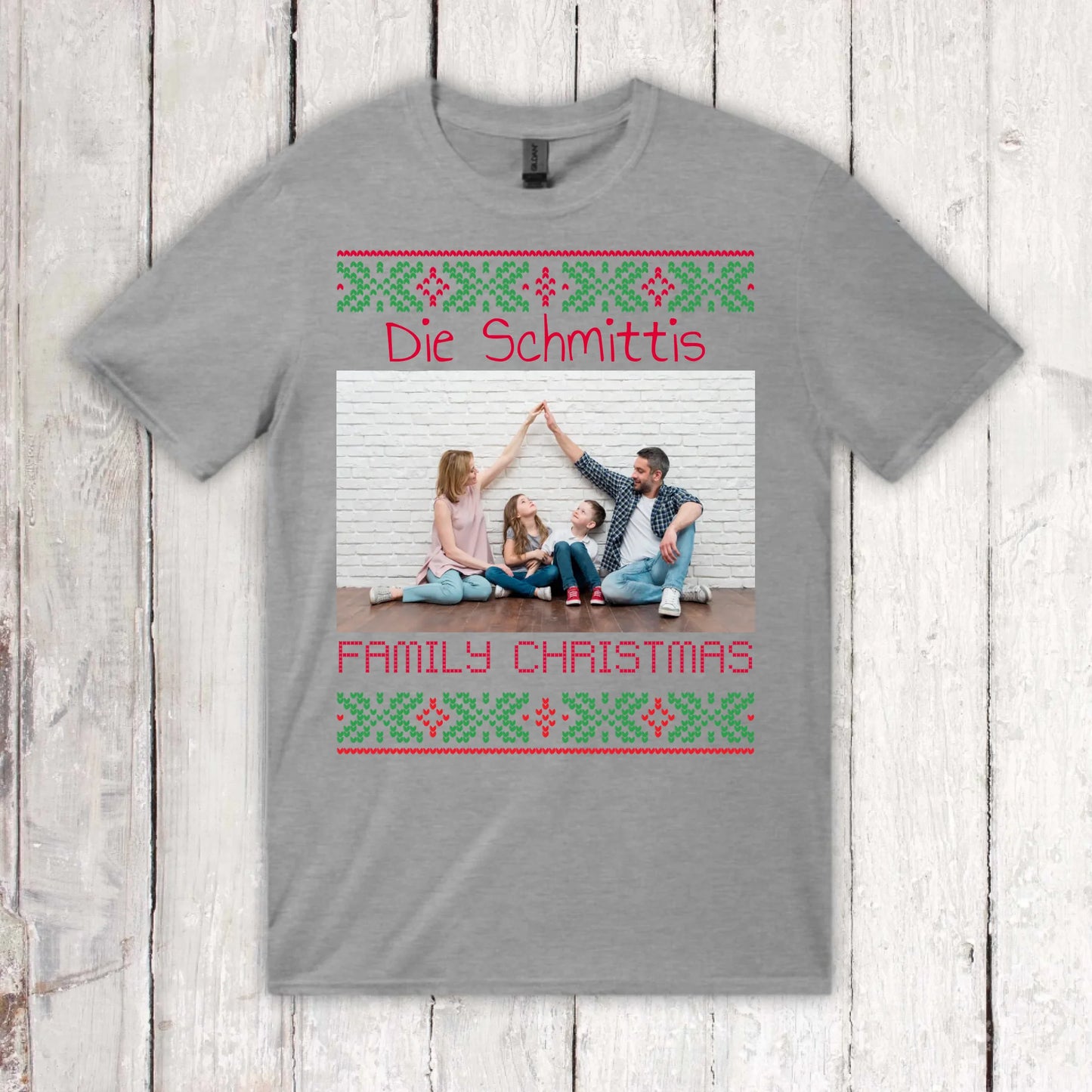 Ugly Weihnachts-T-Shirt mit deinem Foto und Text - personalisiere dein X-Mas