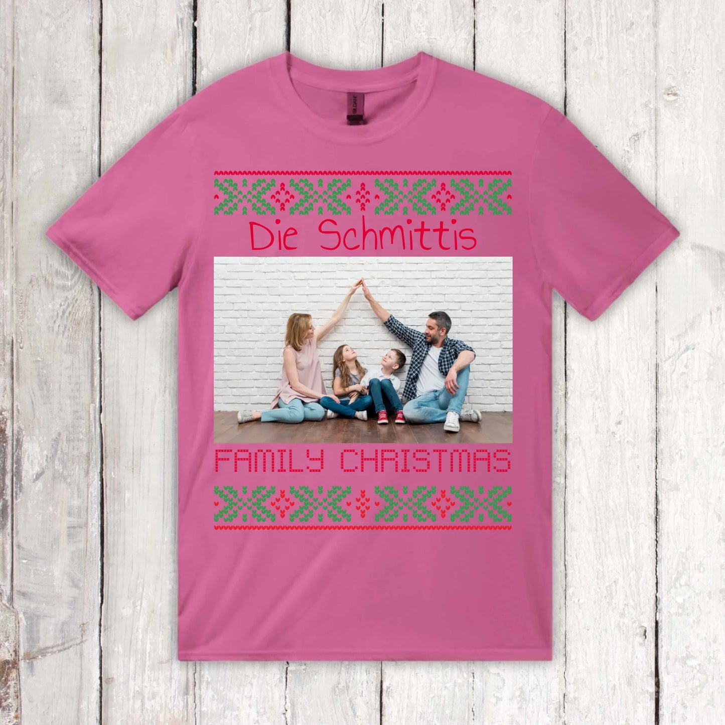 Ugly Weihnachts-T-Shirt mit deinem Foto und Text - personalisiere dein X-Mas