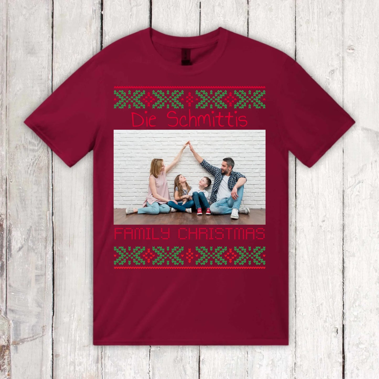 Ugly Weihnachts-T-Shirt mit deinem Foto und Text - personalisiere dein X-Mas