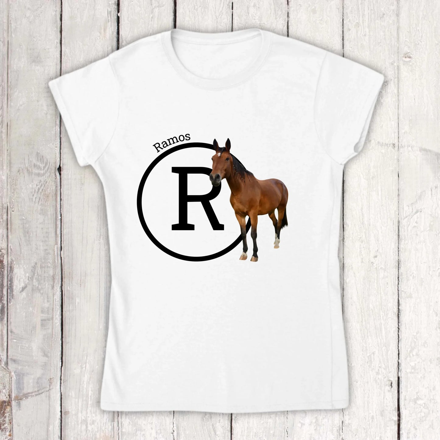 Initiale mit Bild und Text für Reiter und Pferdeliebhaber - Individueller Hoodie und T-Shirt