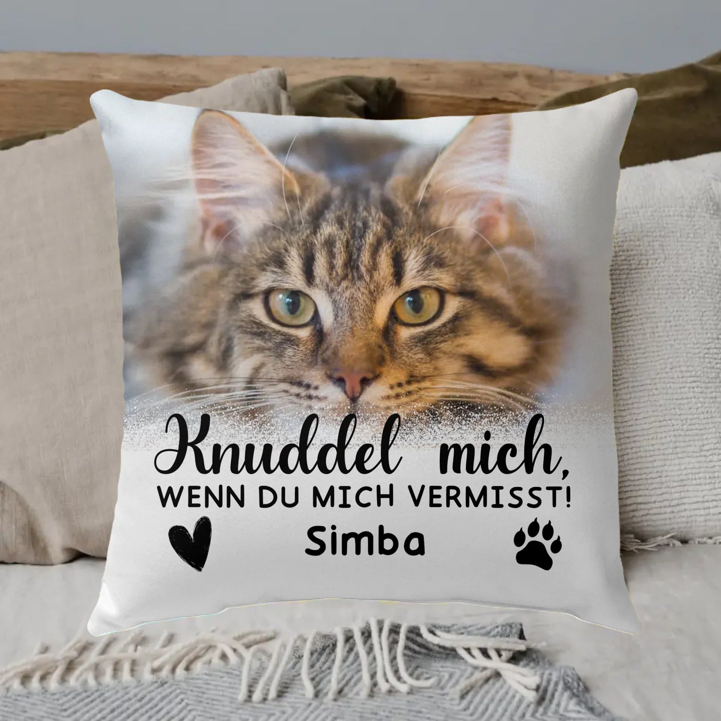Katzenkissen "Drück mich" - individuelles Premium Fotokissen