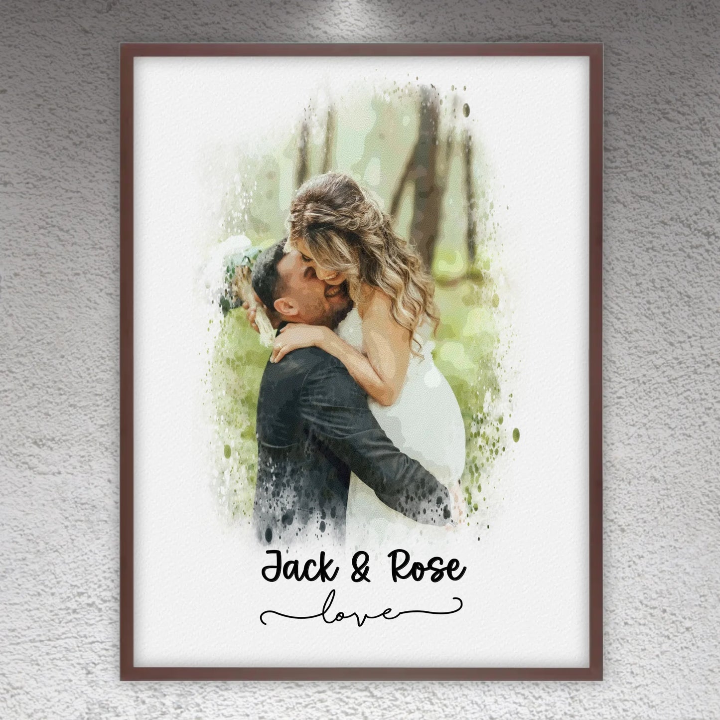 Hochzeitsfoto, Paar Leinwand, Porträt in Wasserfarben - individuelles Poster mit Galerierahmen