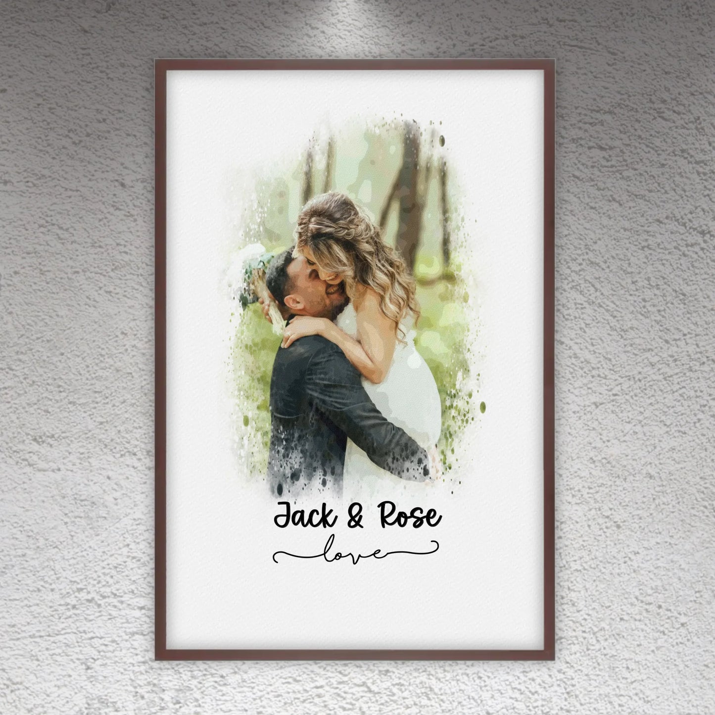 Hochzeitsfoto, Paar Leinwand, Porträt in Wasserfarben - individuelles Poster mit Galerierahmen