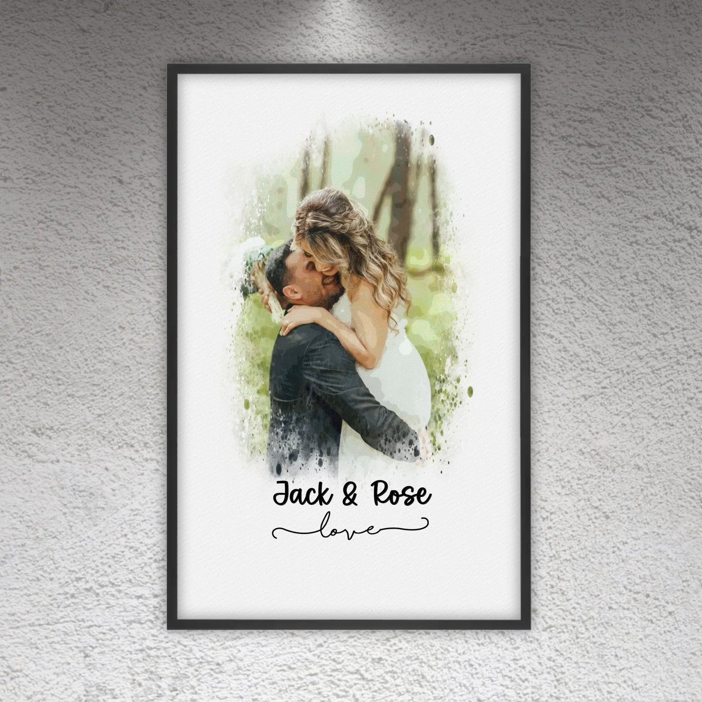Hochzeitsfoto, Paar Leinwand, Porträt in Wasserfarben - individuelles Poster mit Galerierahmen
