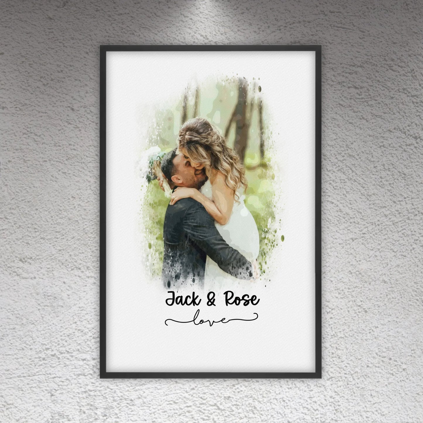 Hochzeitsfoto, Paar Leinwand, Porträt in Wasserfarben - individuelles Poster mit Galerierahmen