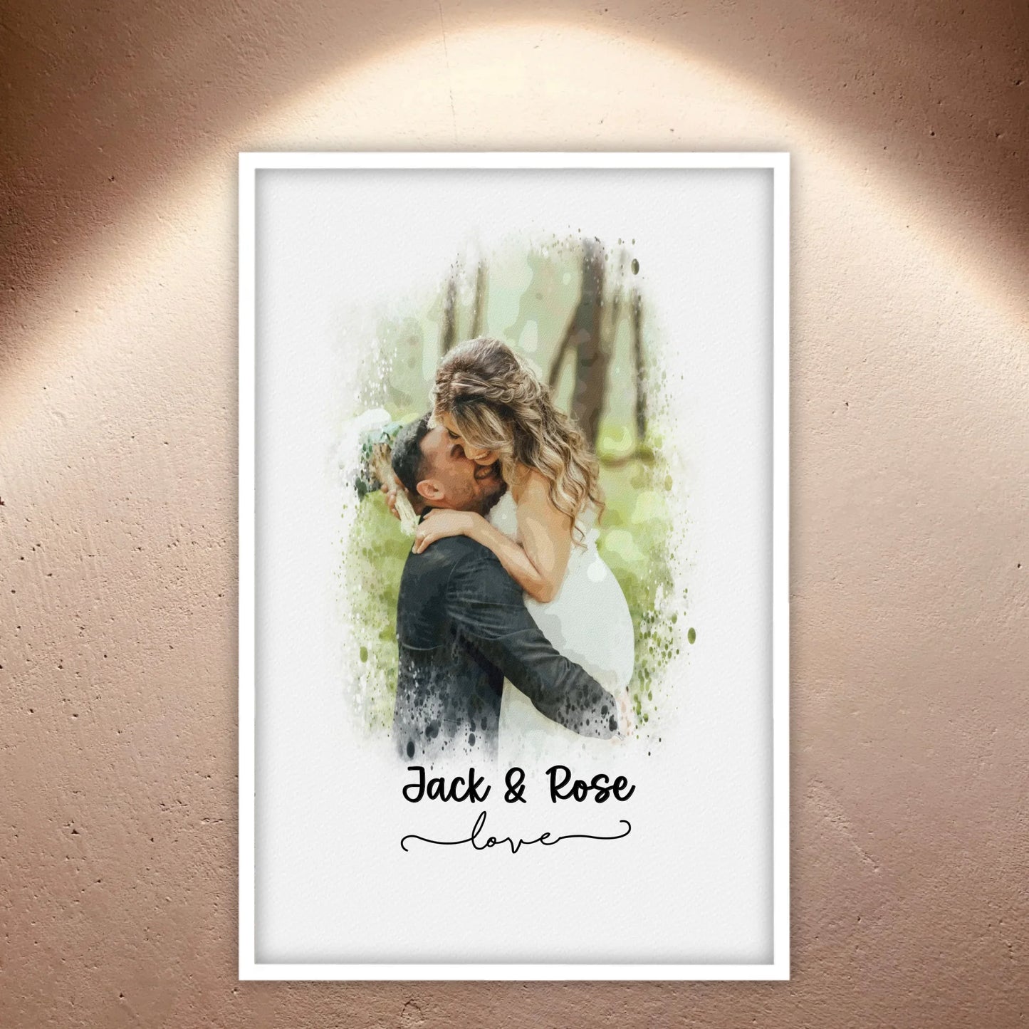 Hochzeitsfoto, Paar Leinwand, Porträt in Wasserfarben - individuelles Poster mit Galerierahmen
