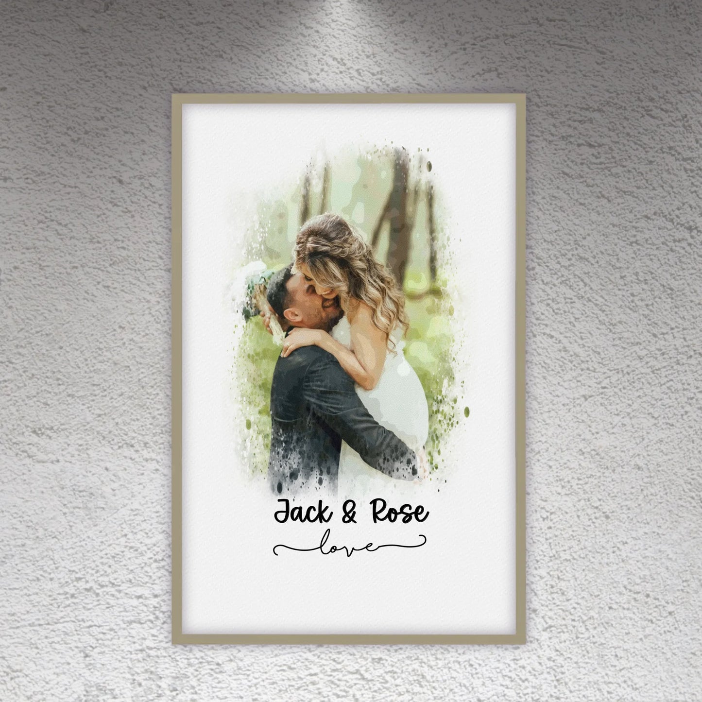 Hochzeitsfoto, Paar Leinwand, Porträt in Wasserfarben - individuelles Poster mit Galerierahmen