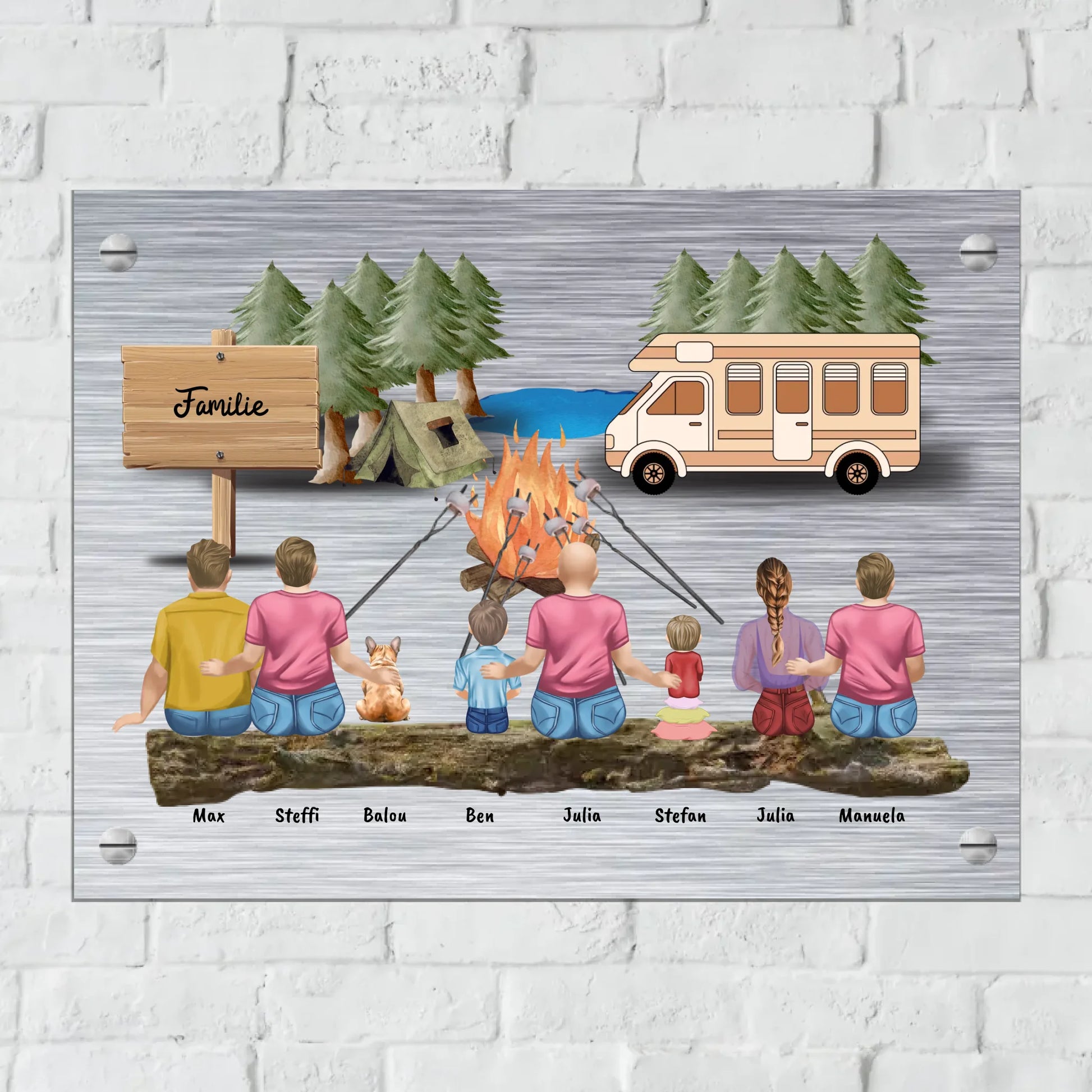Personalisiertes Türschild aus Metall: Camping-Schild mit bis zu 8 Personen