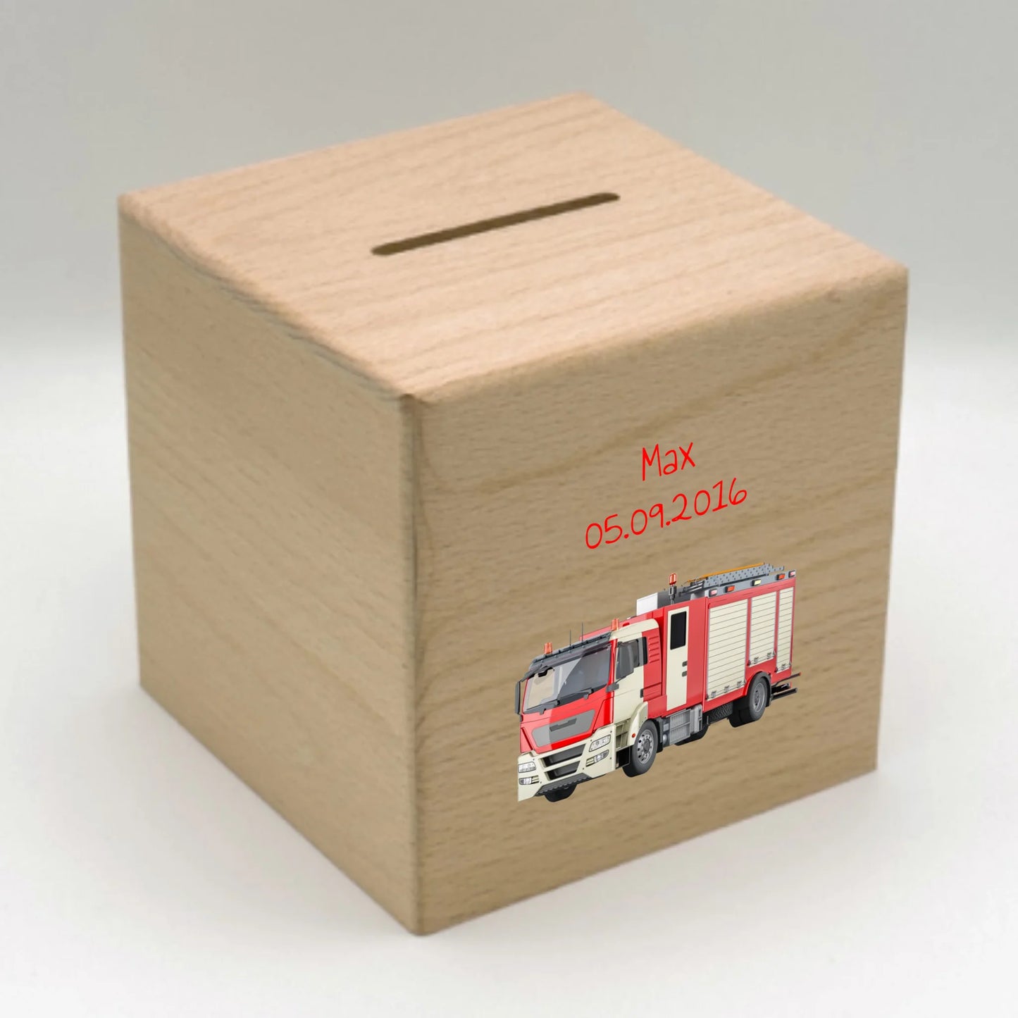 Personalisierte Spardose: Feuerwehr Bild mit Namen - individuelle Spardose für Kinder | Personalize Palace