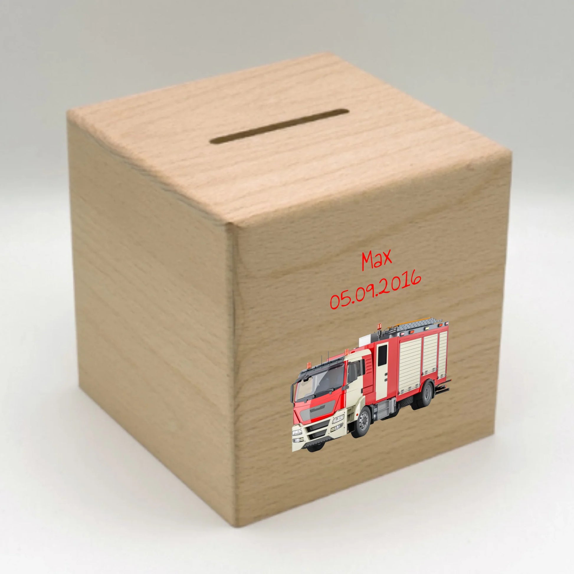 Personalisierte Spardose: Feuerwehr Bild mit Namen - individuelle Spardose für Kinder | Personalize Palace