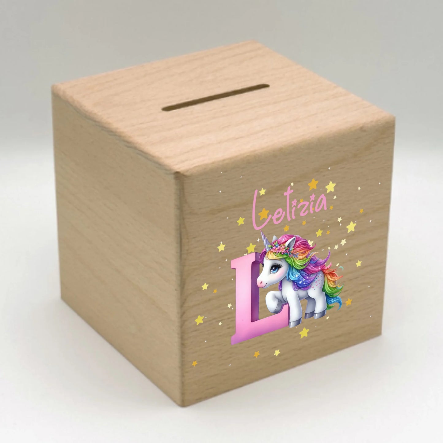 Personalisierte Spardose: Einhorn Initial mit Namen - individuelle Spardose für Kinder | Personalize Palace