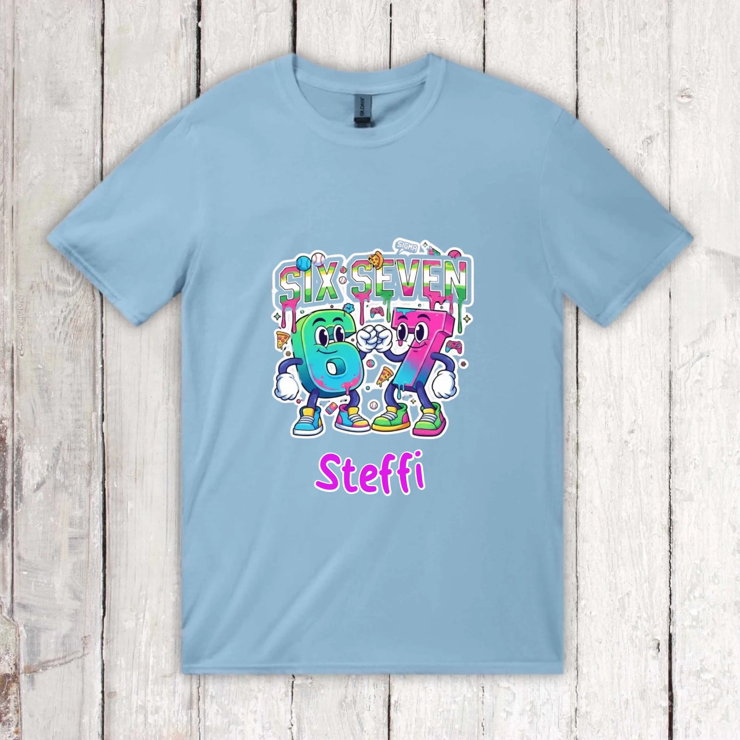 Six Seven (6 7) mit Name - individuelles Kinder T-Shirt