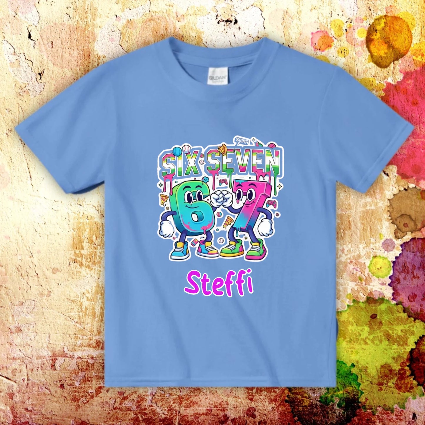 Personalisiertes T-Shirt: Six Seven (6 7) mit Name - individuelles Kinder T-Shirt | Personalize Palace
