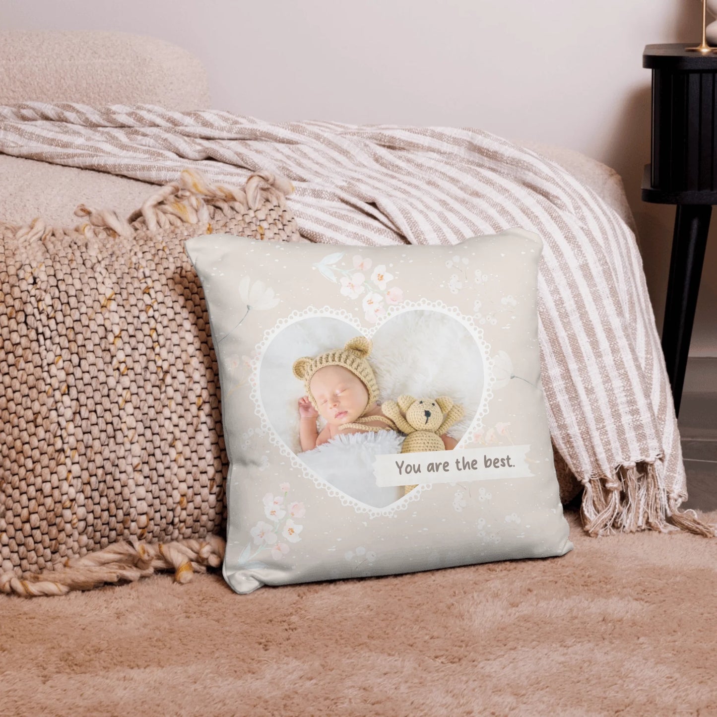 Kissen mit Foto personalisiert – Baby Geschenk zur Geburt | Individuelles Babykissen mit Namen | Personalize Palace