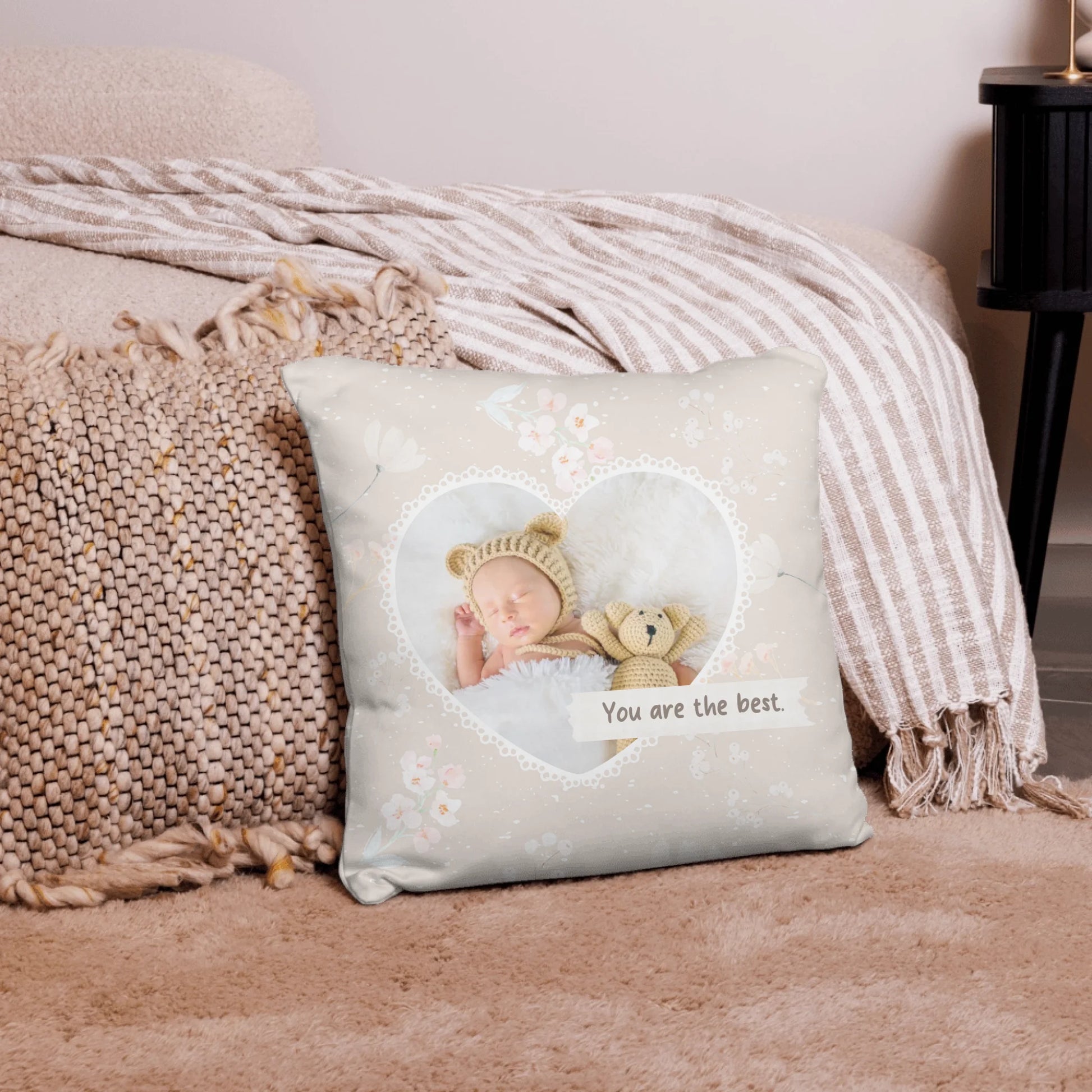 Kissen mit Foto personalisiert – Baby Geschenk zur Geburt | Individuelles Babykissen mit Namen | Personalize Palace