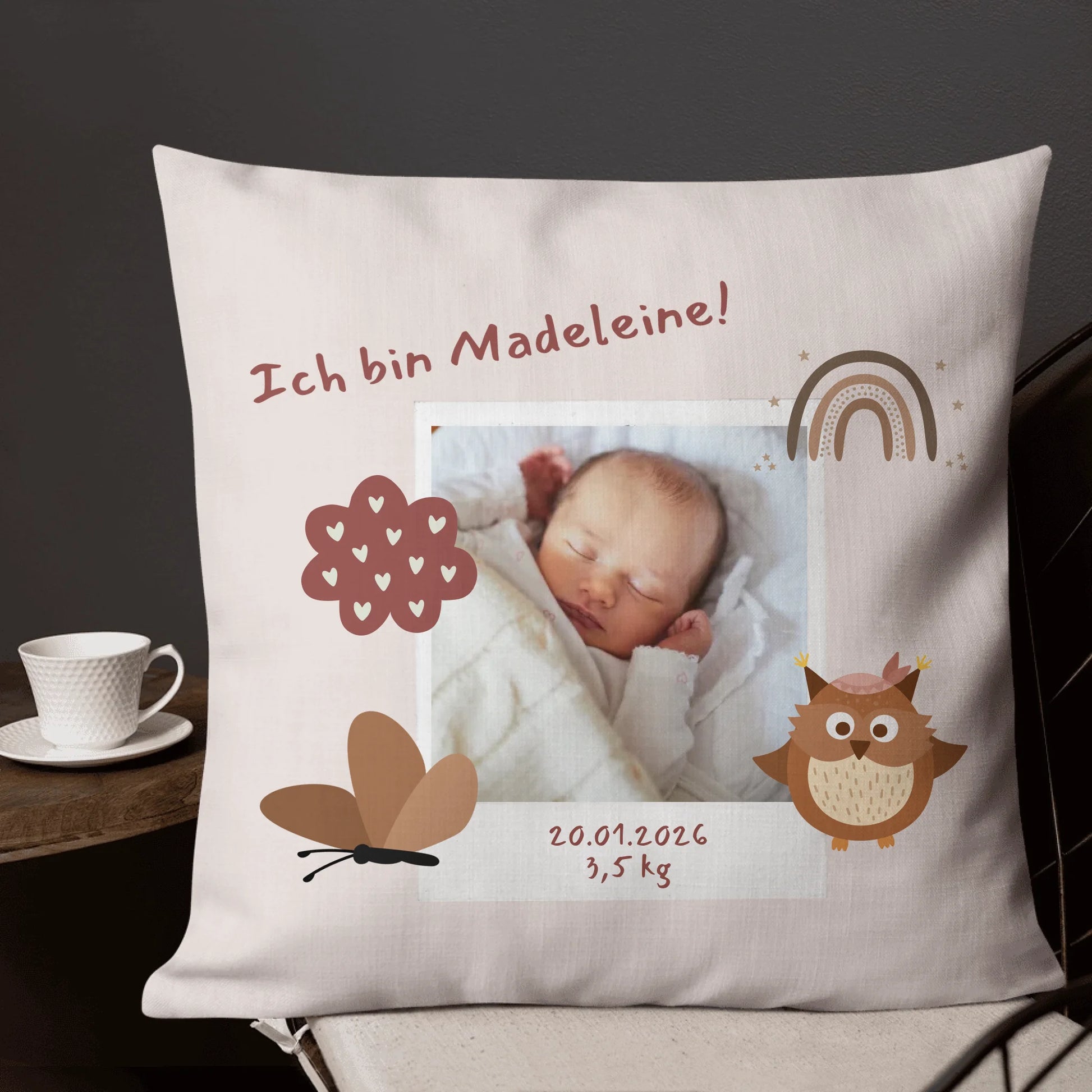 Babykissen mit Namen personalisiert – Kissen mit Foto als liebevolles Geschenk zur Geburt | Personalize Palace