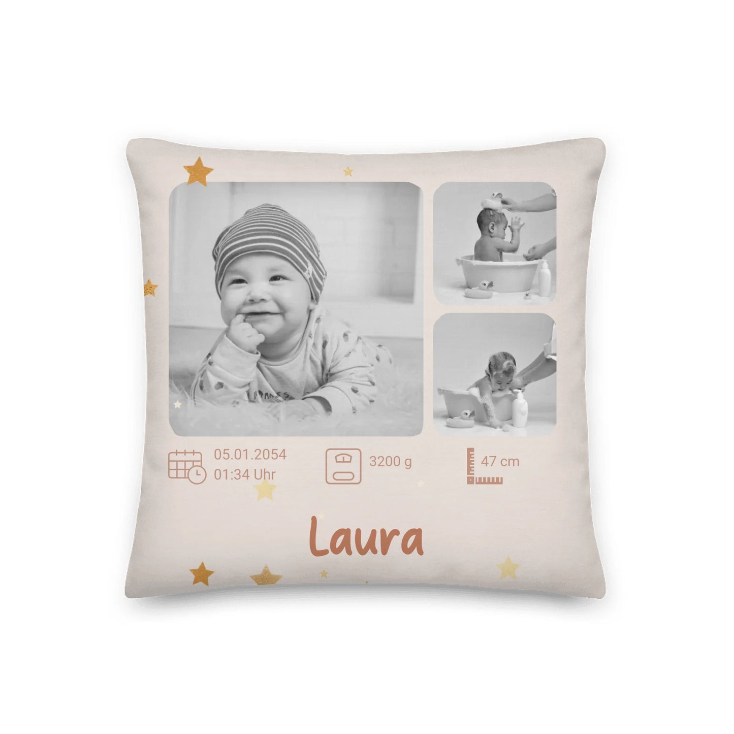 Babykissen personalisiert mit Foto – Kissen mit Name & Geburtsdaten | Geschenk zur Geburt | Personalize Palace